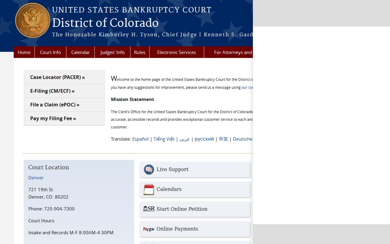 U.S. Bankruptcy Court for the District of Colorado website