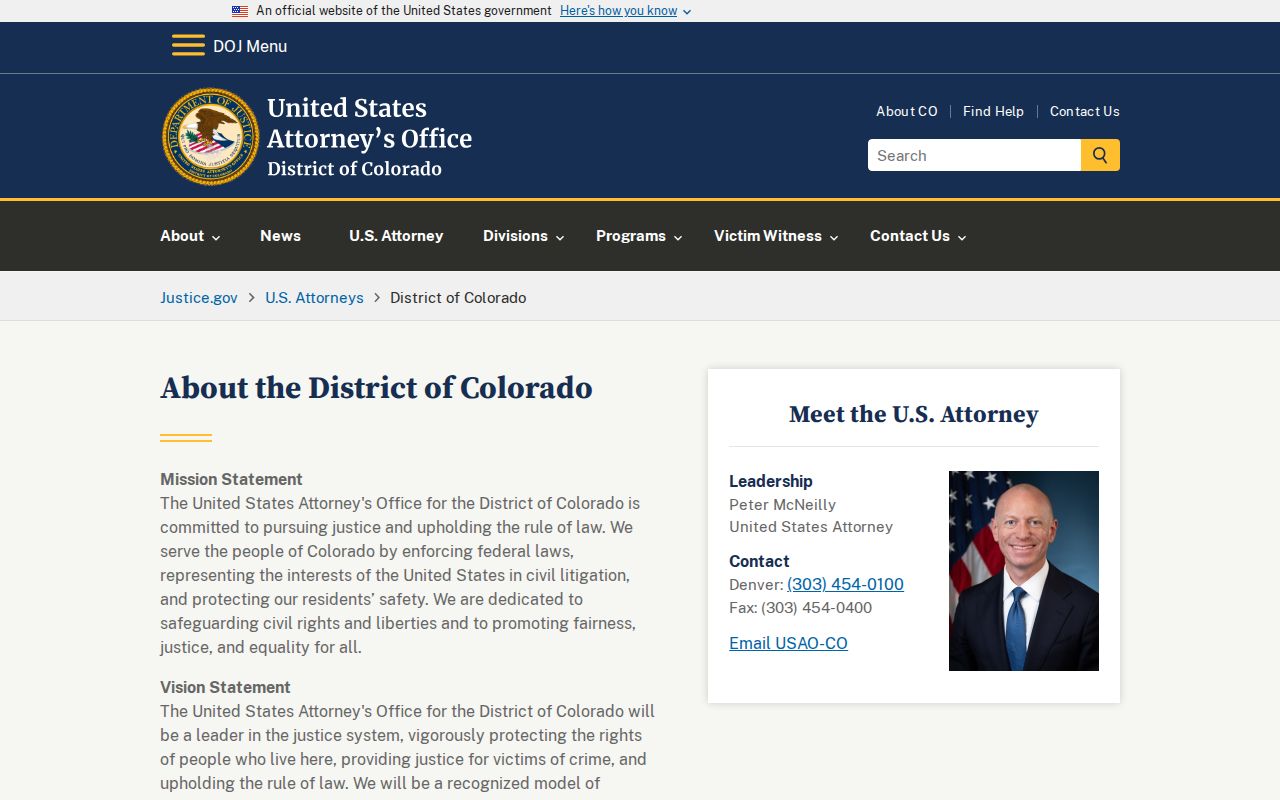 U.S. Attorney's Office for the District of Colorado website