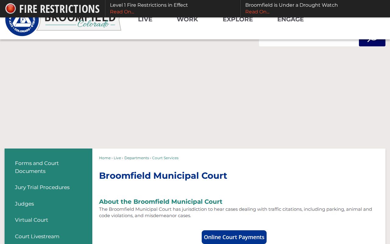 Broomfield County municipal court records and court services page