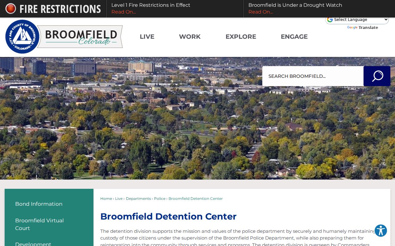 Broomfield County inmate records and detention center information