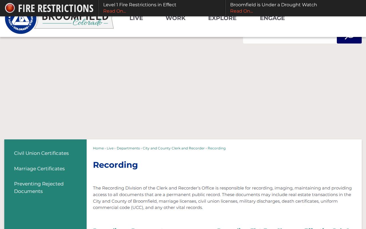 Broomfield County marriage records Recording Division portal information