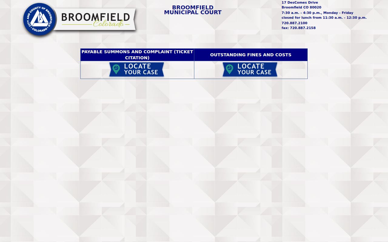 Broomfield County traffic court records municipal payment portal